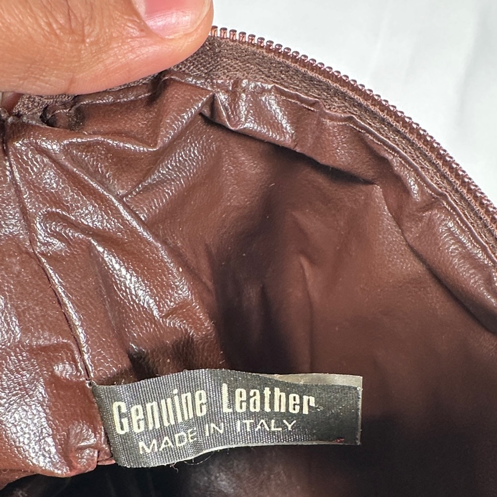 Brown Suede & Leather Zippered Clutch Bag with Gold Front Line Italy Vintage - Picture 8 of 8